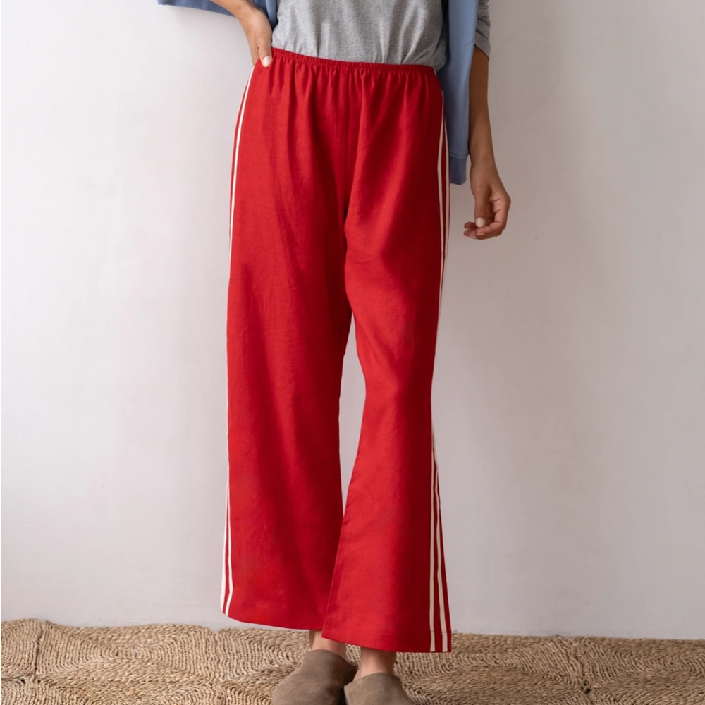 DONNI 100% Linen Crop Stripe Pant in Bell Pepper